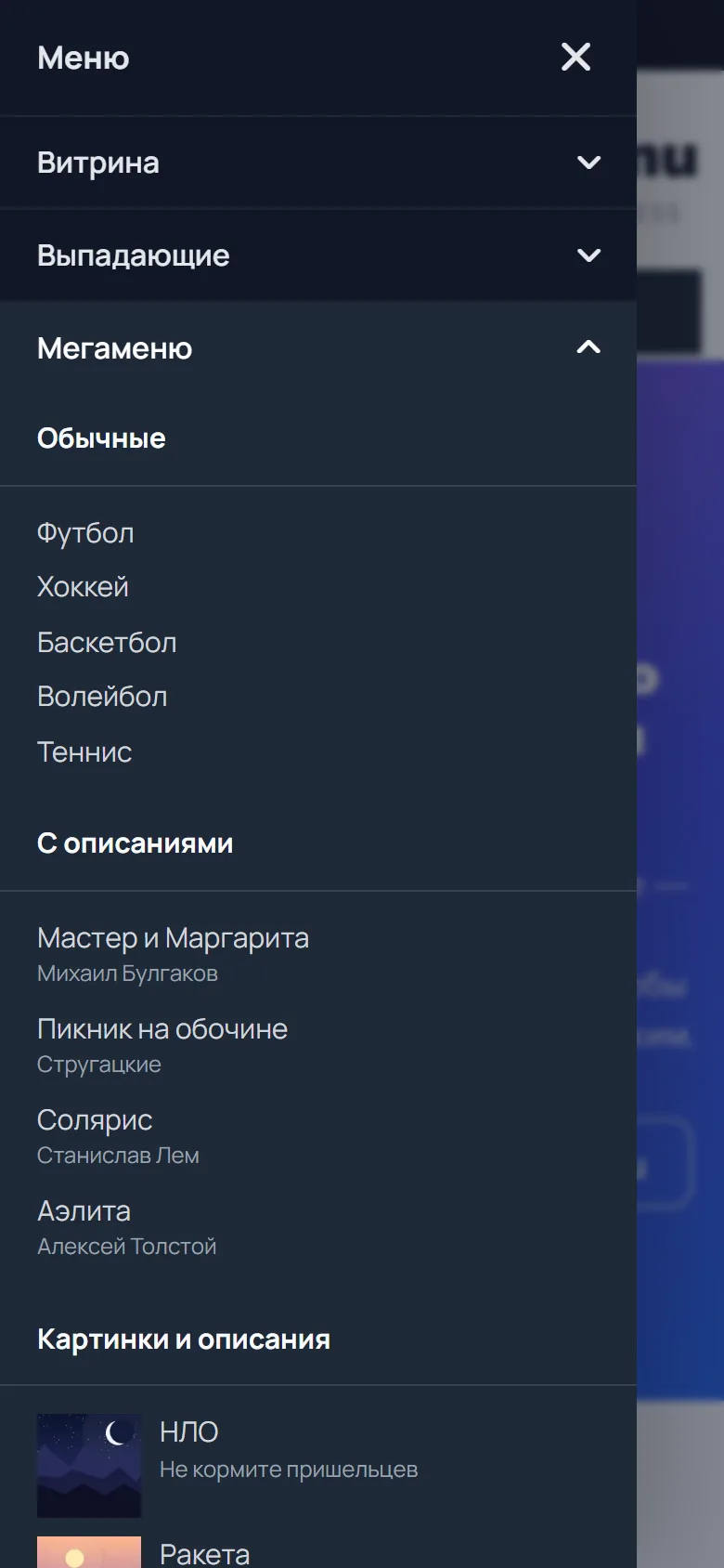 Панель слева + аккордеон