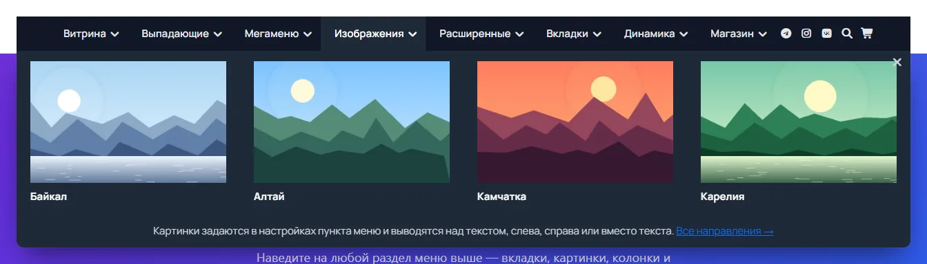 Кнопка закрытия подменю в правом верхнем углу